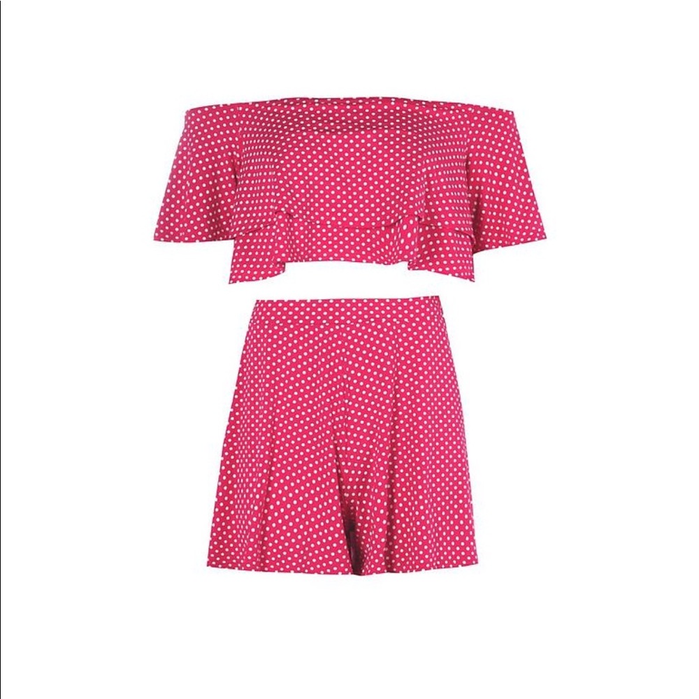 Polka Dot Off Shoulder Crop & Short Co-Ord